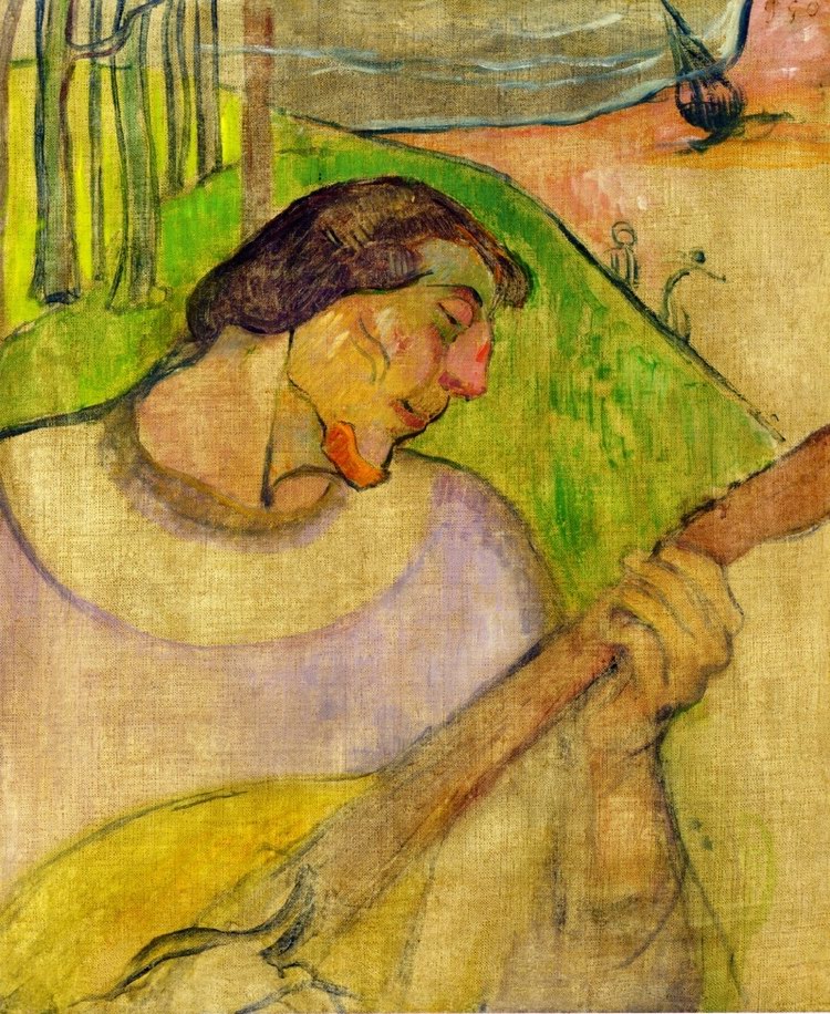 Self Portrait with Mandolin - Paul Gauguin Painting